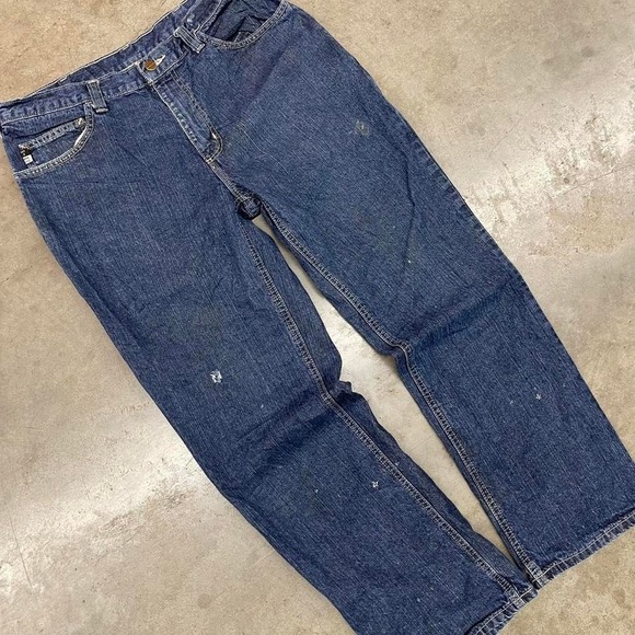 Carhartt Dark Wash Denim Jeans Workwear Straight Leg Distressed Men's 34x30 - Picture 3 of 7